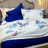 Lenjerie Pat Dublu,  FINET, 6 piese, Alb, Albastru, Fluturi [12]