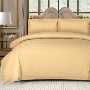 Lenjerie HoReCa, pat dublu, Damasc Finetat Deluxe cu Elastic, 4 piese, Bej