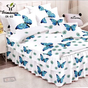 Lenjerie Premium Pat Dublu  FINET, 6 Piese – Volănașe Sofisticate, Fixare Perfectă cu Elastic, Alb, Albastru, Fluturi