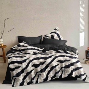 Lenjerie Pat Dublu,  FINET, 6 piese, Alb, Negru, animal print luxury