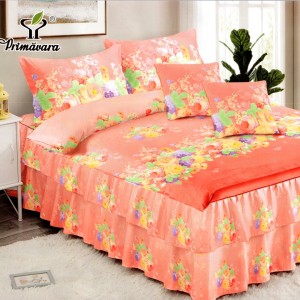 Lenjerie Premium Pat Dublu  FINET, 6 Piese – Volănașe Sofisticate, Fixare Perfectă cu Elastic, Somon, Multicolor, Flori