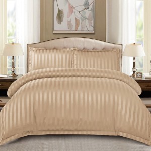 Lenjerie HoReCa, pat dublu, Damasc Finetat Deluxe cu Elastic, 4 piese, Bej