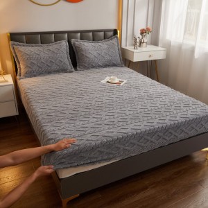 Cearșaf cu Elastic Cocolino, Model 3D Tricotat, 180x200x25 cm – Set cu 2 Fețe de Pernă, Gros și Pufos, Gri