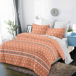 Lenjerie pat dublu,  FINET, cu elastic, 6 piese, Somon, Gri, Inimioare