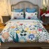 Lenjerie pat dublu,  FINET, Imprimeu Digital, cu ELASTIC, Alb, Albastru, Flori [3]