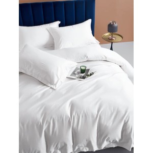 Lenjerie pat dublu, bumbac satinat, cu doua feţe, 4 piese,  Alb, Uni