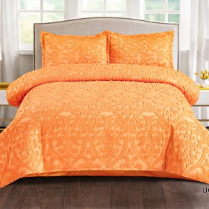 Lenjerie de Pat Premium, Bumbac Finet, Smocuri Brodate, 4 Piese, Nesifonabilă și Durabilă, Royal, Portocaliu
