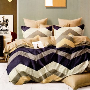 Lenjerie pat dublu, bumbac satinat, cu doua feţe, 4 piese, Grej, Muștar, Bleumarin, Gri, Zig-Zag