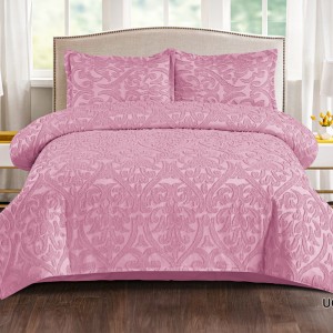 Lenjerie de Pat Premium, Bumbac Finet, Smocuri Brodate, 4 Piese, Nesifonabilă și Durabilă, Royal, Roz