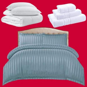 Pachetul Hotel EXPERIENCE: Lenjerie Pat Dublu, 4 piese din Damasc Finetat + Pilota 200x230cm + 2 Perne 50x70cm + 3 Prosoape din Bumbac, AT-110