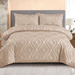 Lenjerie de Pat Premium, Bumbac Finet, Smocuri Brodate, 4 Piese, cu ELASTIC, Nesifonabilă și Durabilă, Eliana, Grej