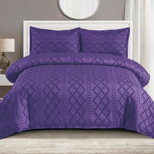 Lenjerie de Pat Premium, Bumbac Finet, Smocuri Brodate, 4 Piese, cu ELASTIC, Nesifonabilă și Durabilă, Elegance, Indigo