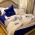 Lenjerie Pat Dublu,  FINET, 6 piese, Alb, Albastru, Fluturi [16]