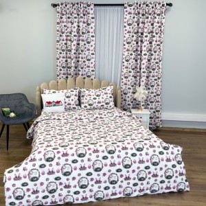 Set Lenjerie Pat Dublu 4 Piese + 2 Draperii 150x235cm din Bumbac Ranforsat – Confort și Eleganță, Fabricat în România, Alb, Lila, Iepurasi