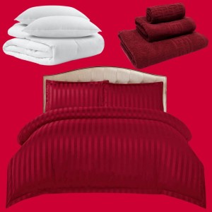 Pachetul Hotel EXPERIENCE: Lenjerie Pat Dublu, 4 piese din Damasc Finetat + Pilota 200x230cm + 2 Perne 50x70cm + 3 Prosoape din Bumbac, AT-120