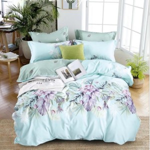 Lenjerie Pat Dublu,  FINET, 6 piese, Bleu, flori