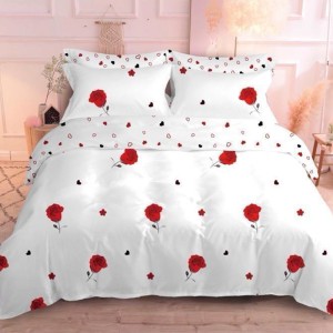 Lenjerie Pat Dublu,  FINET, 6 piese, Alb, flori