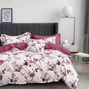 Lenjerie Pat Dublu,  FINET, 6 piese, Bordo, roz, flori