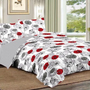 Lenjerie Pat Dublu,  FINET, 6 piese, Gri, Alb, flori