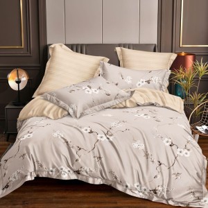 Lenjerie Pat Dublu,  FINET, 6 piese, Bej, flori