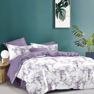 Lenjerie Pat Dublu,  FINET, 6 piese, Mov, Alb, flori