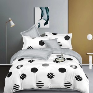 Lenjerie Pat Dublu,  FINET, 6 piese, Alb, Negru, buline