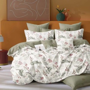 Lenjerie Pat Dublu,  FINET, 6 piese, Alb, Vernil, flori