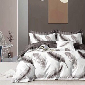 Lenjerie Pat Dublu,  FINET, 6 piese, Alb, Gri, pene