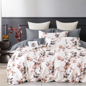 Lenjerie Pat Dublu,  FINET, 6 piese, Crem, Gri, flori