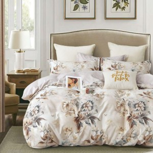 Lenjerie Pat Dublu,  FINET, 6 piese, Crem, flori