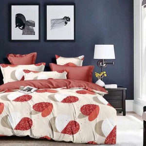 Lenjerie Pat Dublu,  FINET, 6 piese, Crem, Rosu, inimioare