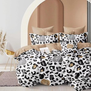 Lenjerie Pat Dublu,  FINET, 6 piese, Alb, Negru, animal print