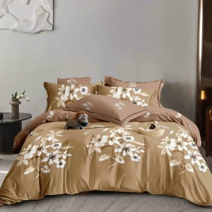 Lenjerie Pat Dublu,  FINET, 6 piese, Maro, flori