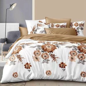 Lenjerie Pat Dublu,  FINET, 6 piese, Maro, Alb, flori