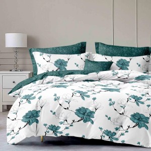 Lenjerie Pat Dublu,  FINET, 6 piese, Alb, Verde, flori