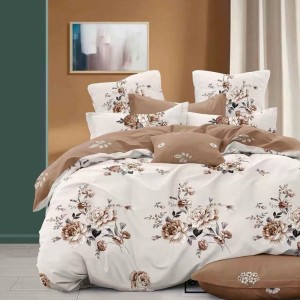 Lenjerie Pat Dublu,  FINET, 6 piese, Crem, Bej, flori