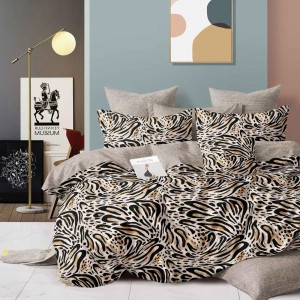 Lenjerie Pat Dublu,  FINET, 6 piese, Bej, animal print