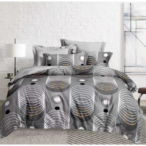 Lenjerie Pat Dublu,  FINET, 6 piese, Gri, cercuri