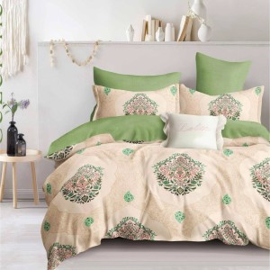 Lenjerie Pat Dublu,  FINET, 6 piese, Crem, Verde, elegant