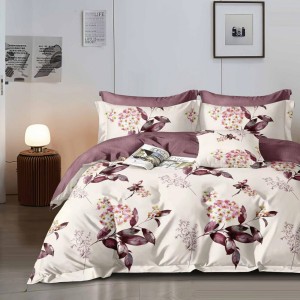 Lenjerie Pat Dublu,  FINET, 6 piese, Bej, flori