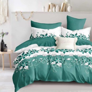 Lenjerie Pat Dublu,  FINET, 6 piese, Alb, Verde, flori