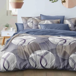 Lenjerie Pat Dublu,  FINET, 6 piese, Albastru, Gri, abstract