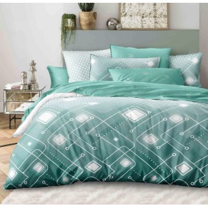 Lenjerie Pat Dublu,  FINET, 6 piese, Verde menta, abstract