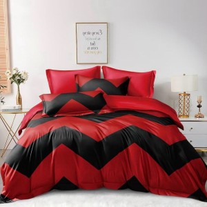 Lenjerie Pat Dublu,  FINET, 6 piese, Rosu, Negru, elegant