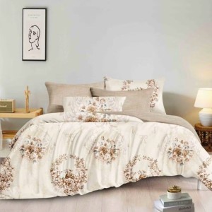 Lenjerie Pat Dublu,  FINET, 6 piese, Crem, flori elegant