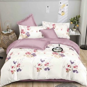 Lenjerie Pat Dublu,  FINET, 6 piese, Lila, Crem, flori