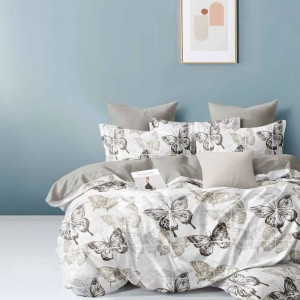 Lenjerie Pat Dublu,  FINET, 6 piese, Grej, fluturi