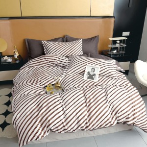 Lenjerie Pat Dublu,  FINET, 6 piese, Alb, Maro, dungi