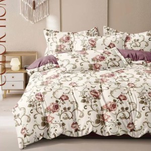 Lenjerie Pat Dublu,  FINET, 6 piese, Crem, flori elegant