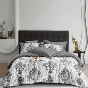 Lenjerie Pat Dublu,  FINET, 6 piese, Alb, Gri, elegant